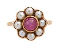 A Collection of Yellow Gold, Star Ruby and Cultured Pearl Jewelry, 9.90 dwts.