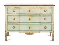 A French Gilt Metal-Mounted Painted and Parcel Gilt Commode