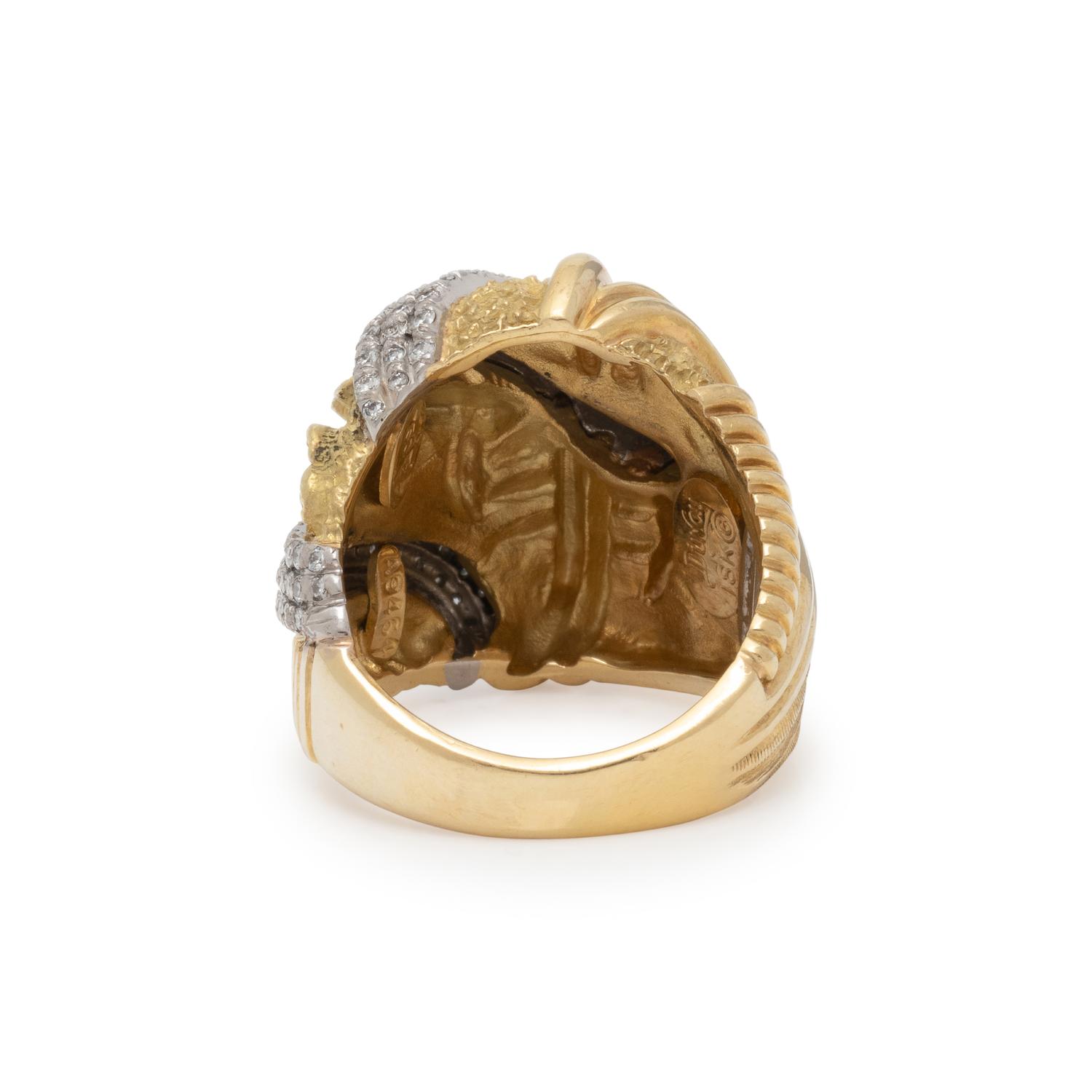 HENRY DUNAY, YELLOW GOLD, PLATINUM, AND DIAMOND RING