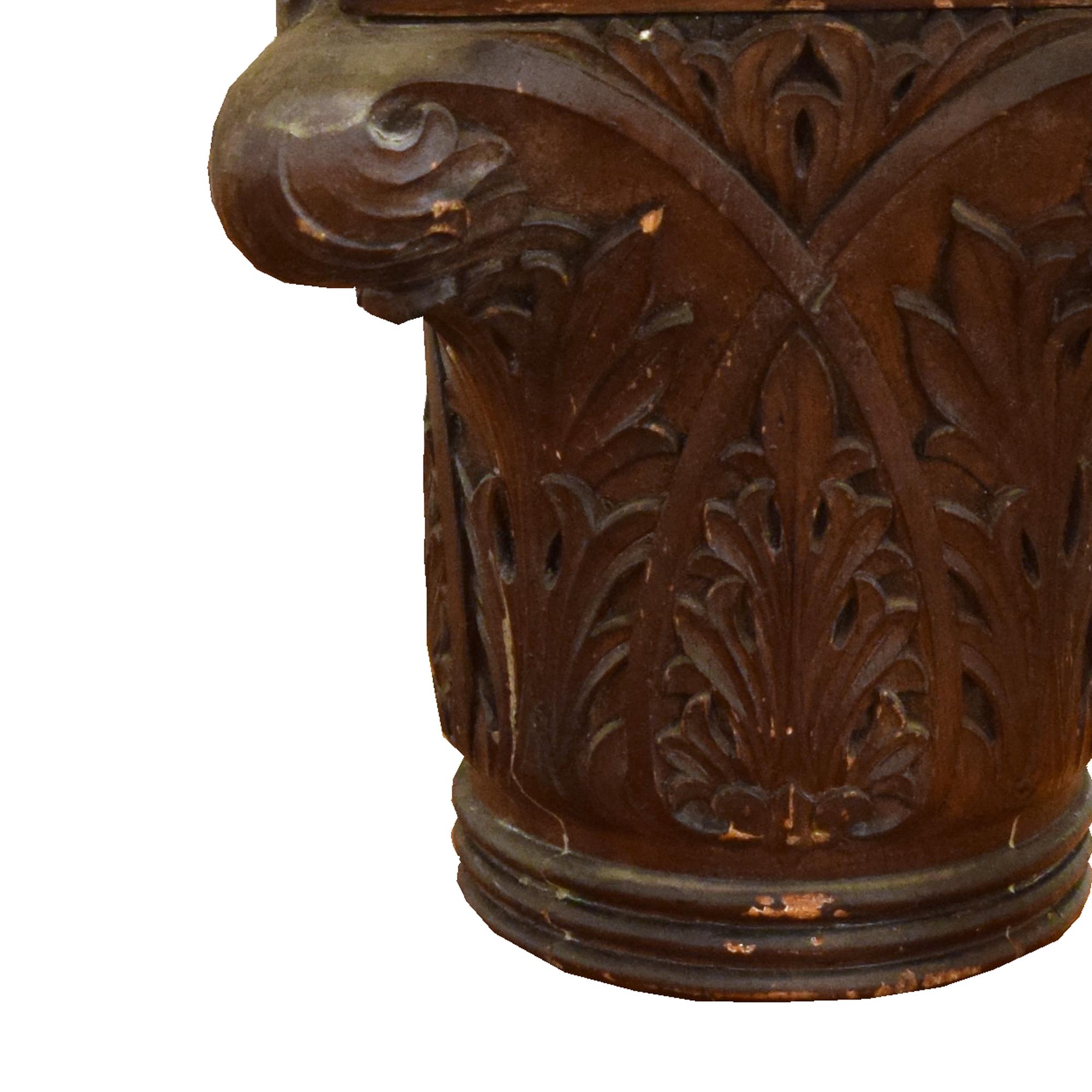 A Carved Wood Capital 10.5" W x 10.5" D x 12.5" H — United States, Late 19th Century