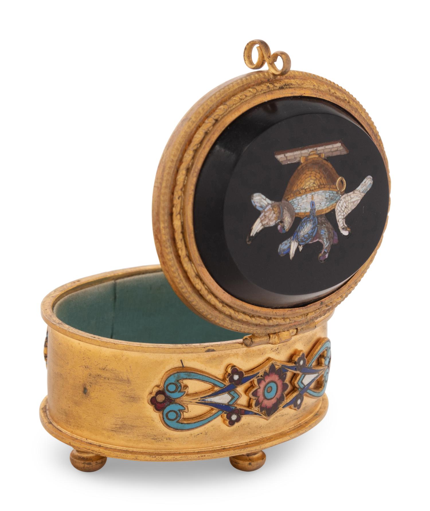 An Italian Micromosaic Mounted Gilt Metal and Champlevé Enamel Table Casket