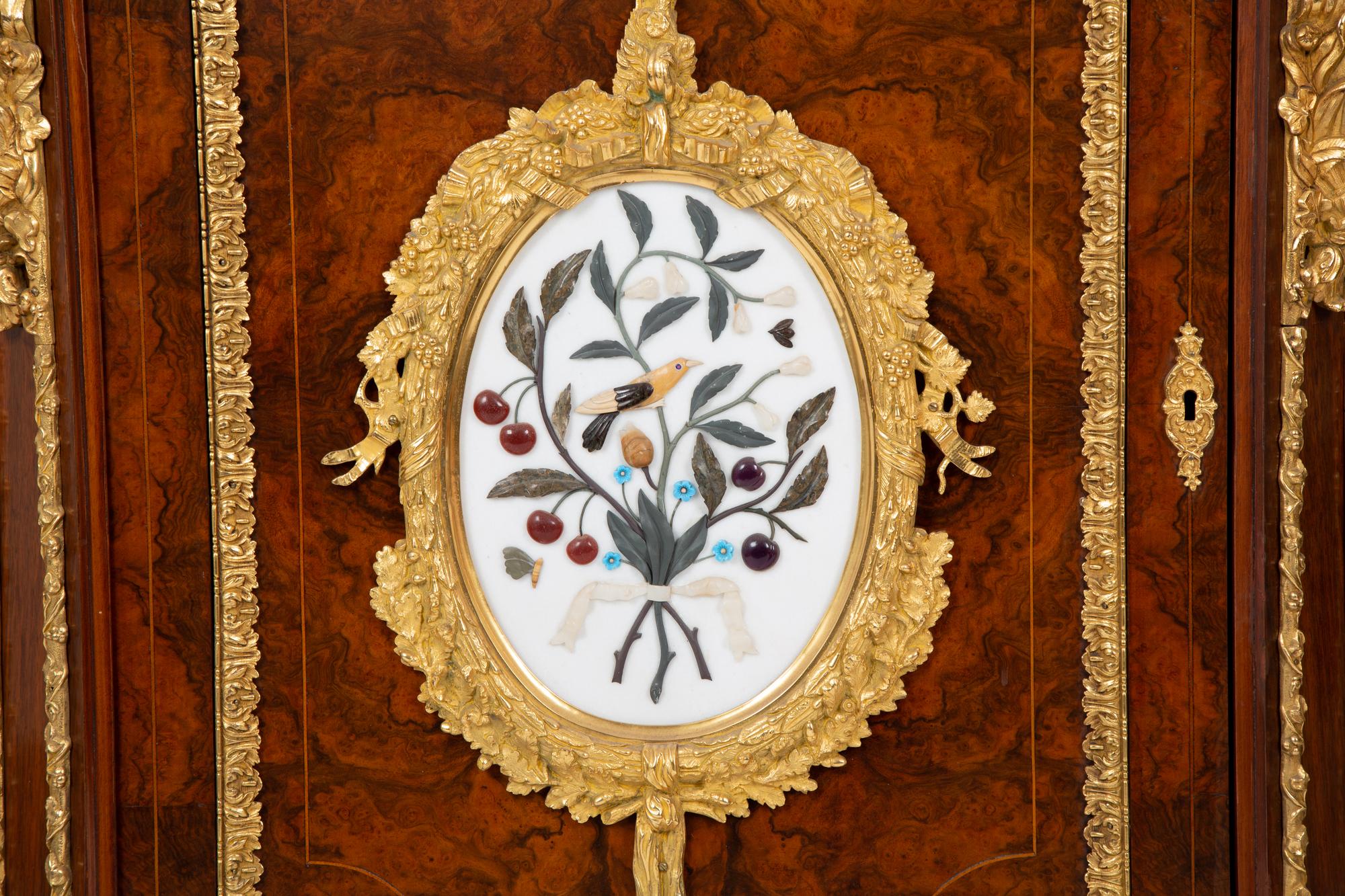 A Napoleon III Style Gilt Bronze Mounted and Hardstone Plaque-Inset Burlwood Cabinet — LATE 19TH/EARLY 20TH CENTURY