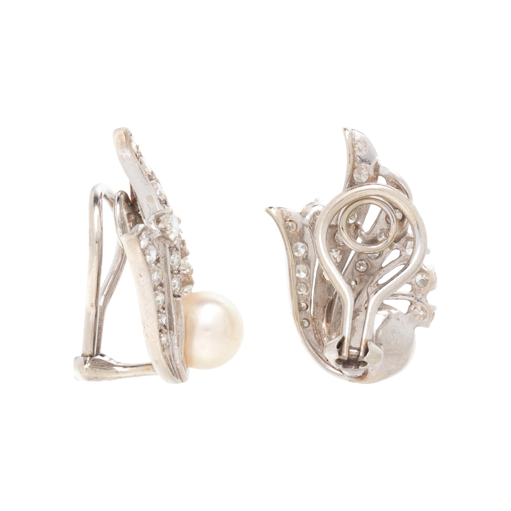 CULTURED PEARL AND DIAMOND CLIP EARRINGS