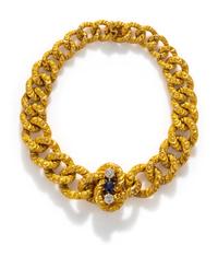 ANTIQUE, YELLOW GOLD, DIAMOND AND SAPPHIRE BRACELET