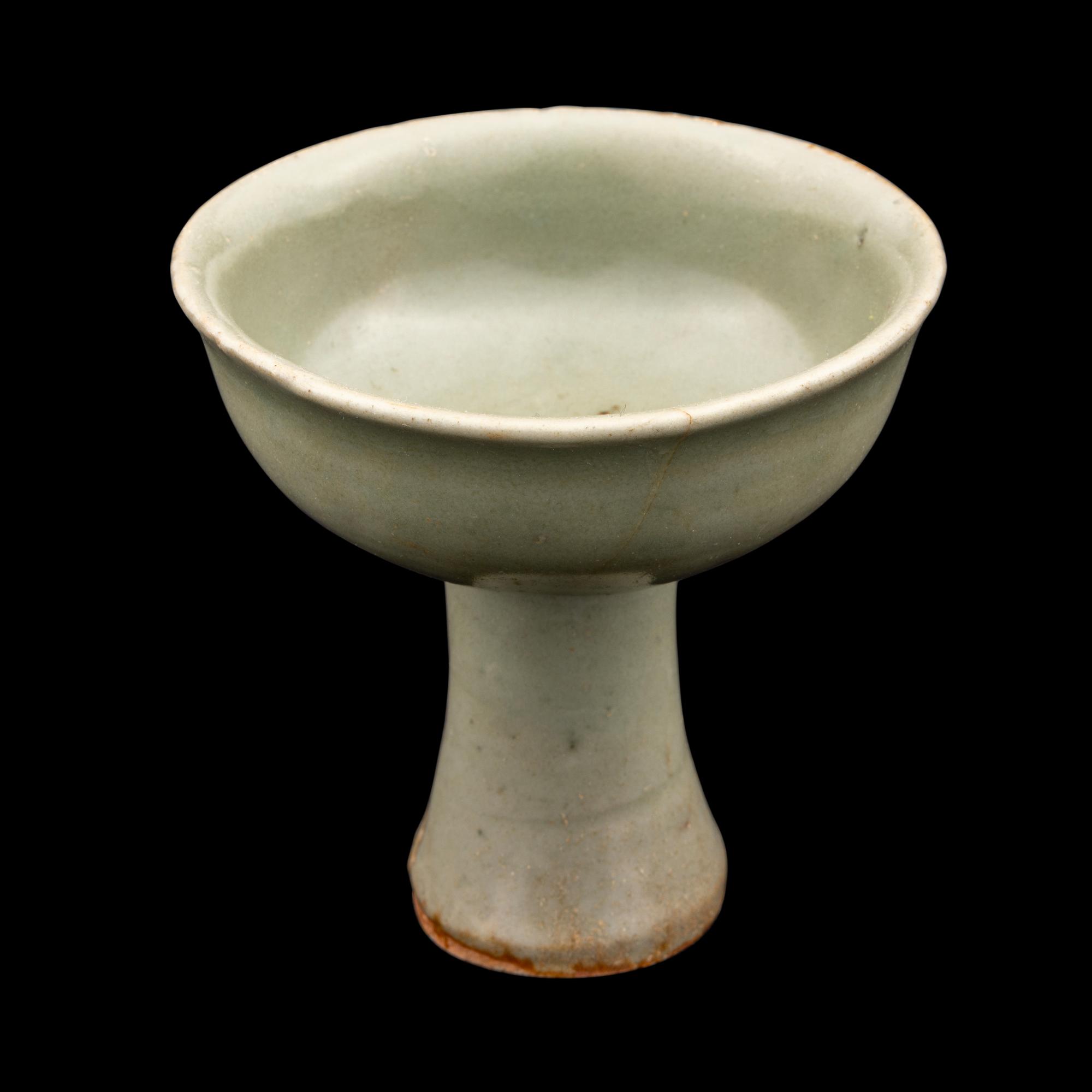A Chinese Longquan Celadon Glazed Porcelain Stem Cup