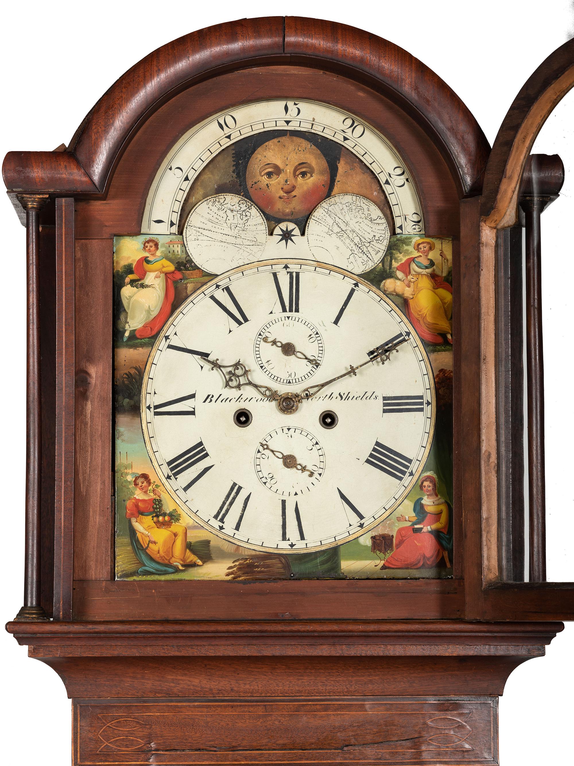 An English Line Inlaid Mahogany Tall Case Clock