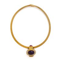 Lagos, Multigem, Diamond, and Yellow Gold Pendant Brooch with Unsigned Omega Necklace