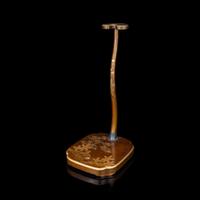 A Japanese Gold Lacquer Sword Stand, Tachi-kake, with Wood Box, Meiji Period 日本明治時期 梨子地松橘蒔繪太刀拵
