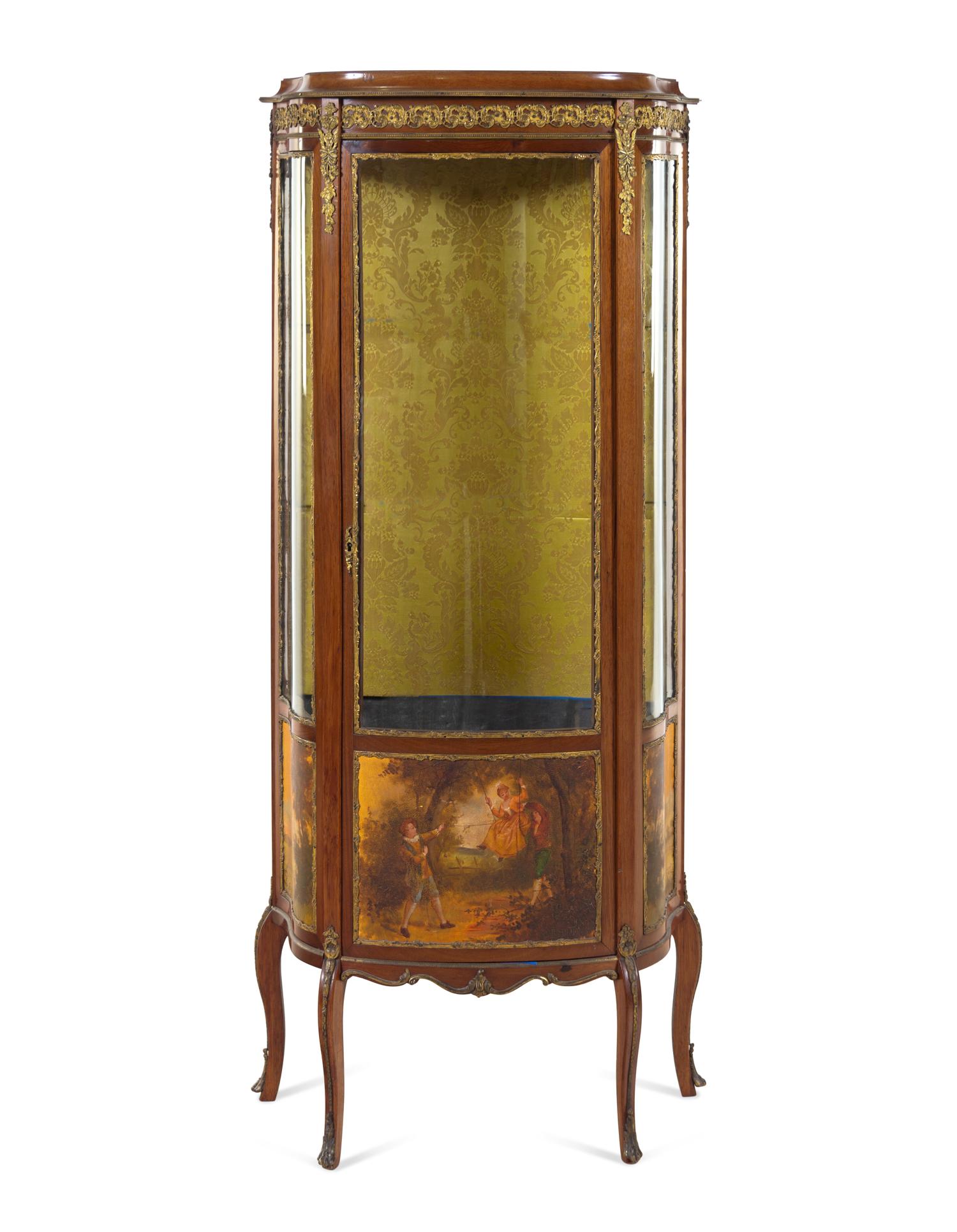 A Louis XV/XVI Transitional Style Gilt Metal Mounted Vernis Martin-Decorated Vitrine