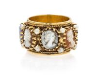 A 14 Karat Yellow Gold, Cameo and Seed Pearl Ring, 9.40 dwts.