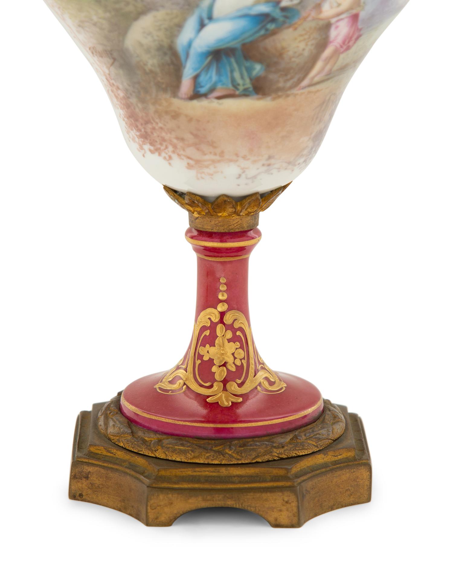 A Gilt Metal Mounted Sèvres Style Porcelain Urn