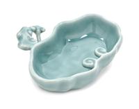 A Chinese Clair-de-Lune Glazed Porcelain Lingzhi -Form Brush Washer, Xi Length 5 1/4 inches.
