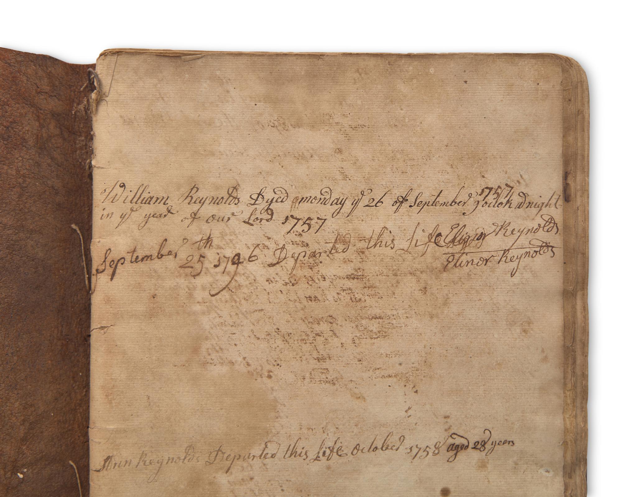 A Manuscript Ledger Belonging to William Reynolds (b. 1733-?) of Freehold, NJ, Circa 1750s-1770s, With Later Entries