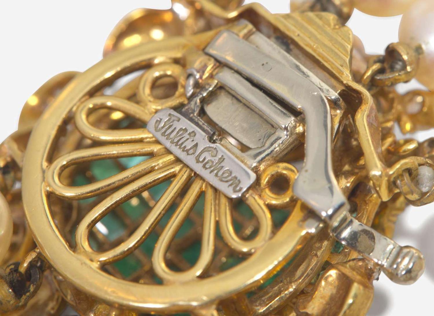An 18K Yellow Gold, Pearl, and Gemstone Bracelet by Julius Cohen