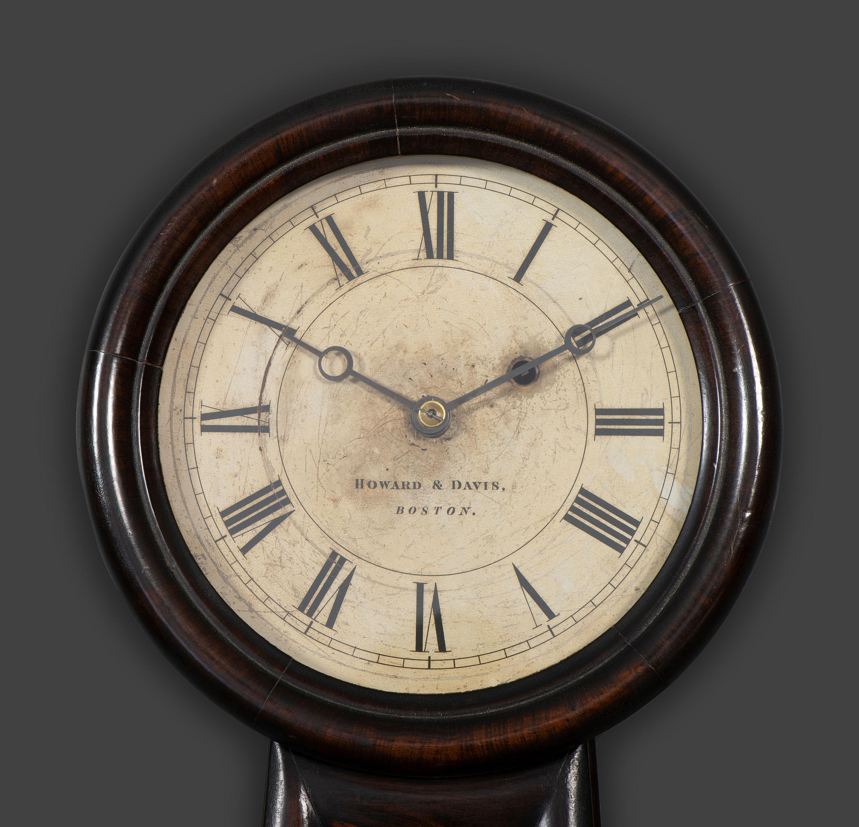 An American Églomisé Panel Inset Grain Painted Banjo Clock