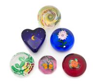Six Miniature Glass Paperweights Diameter of largest 2 1/4 inches