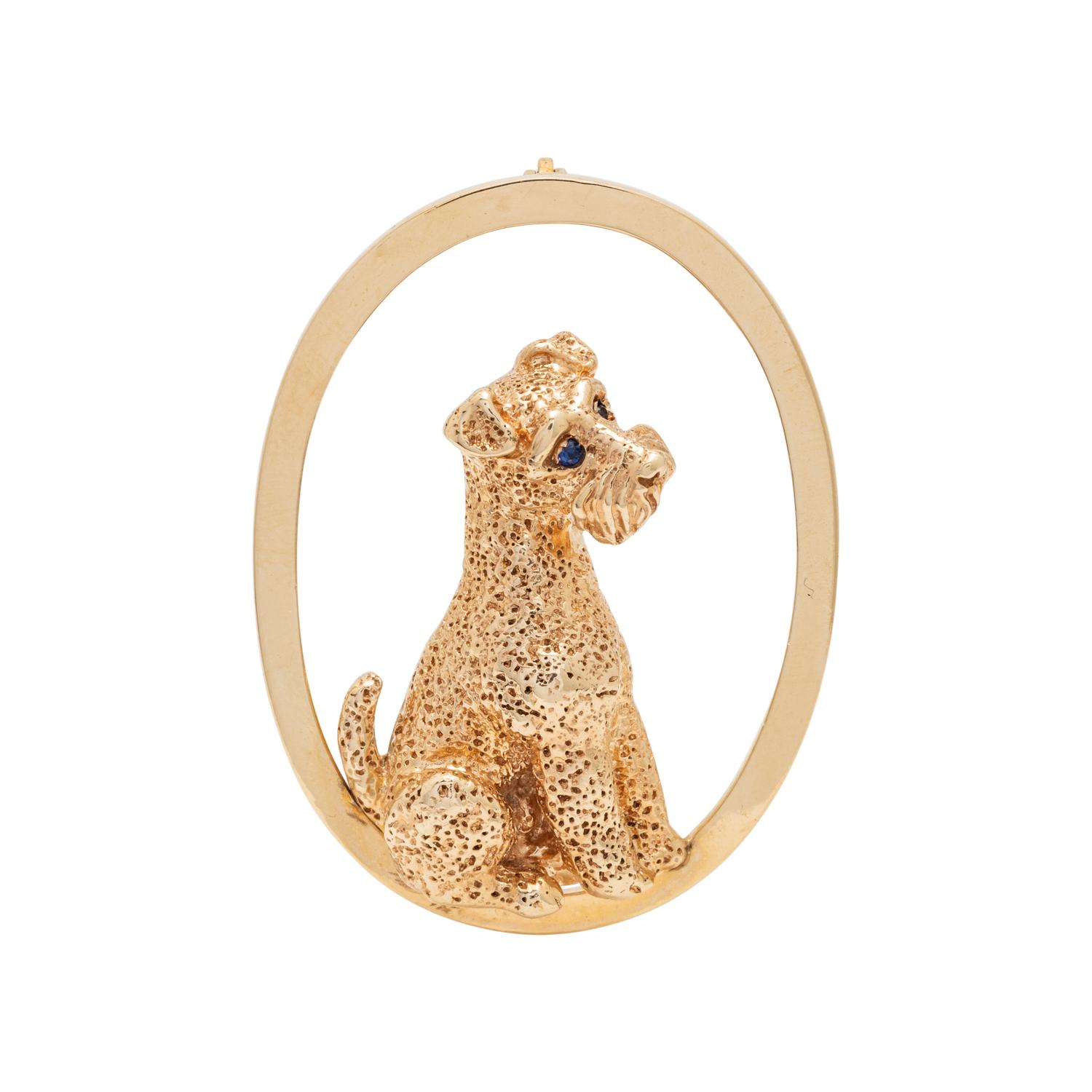RUSER, YELLOW GOLD DOG BROOCH