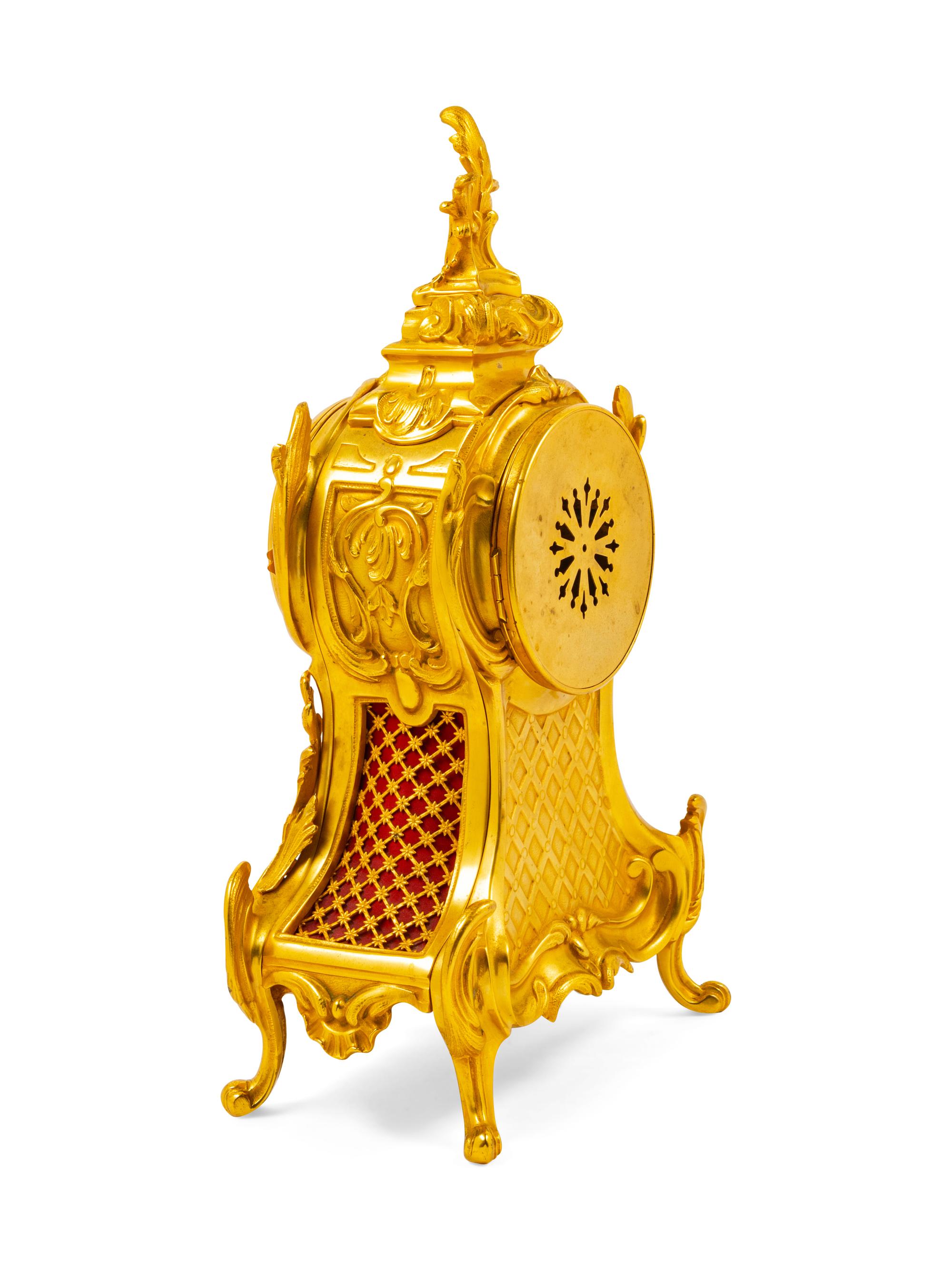 A Louis XV Style Gilt Bronze Mantel Clock