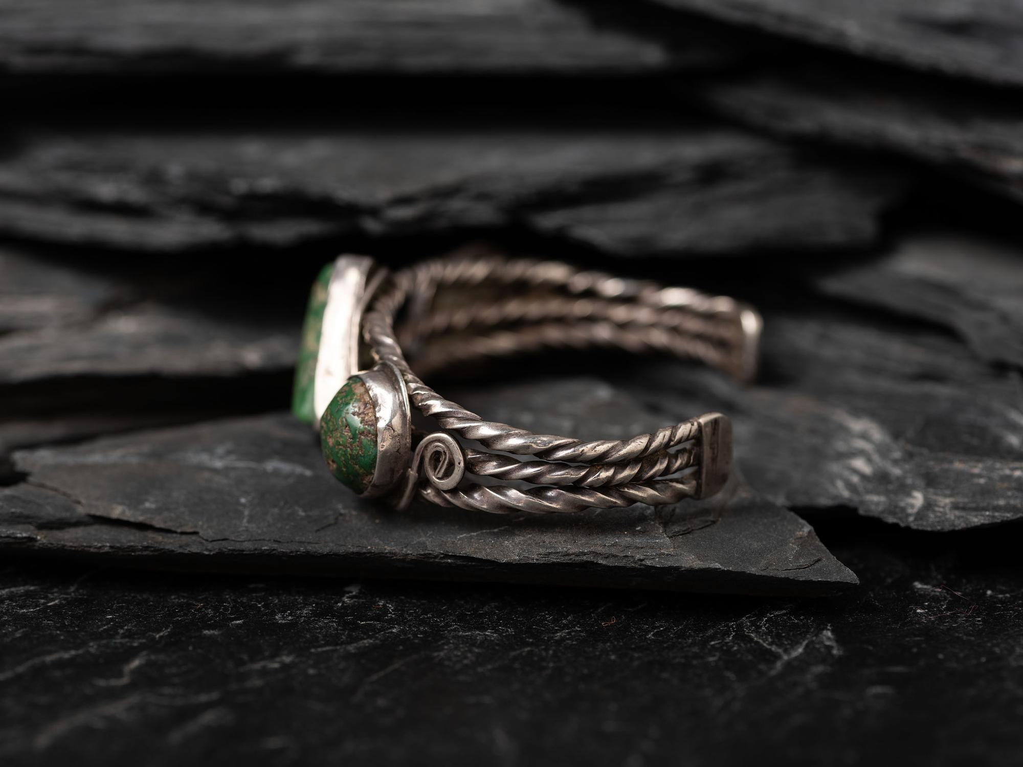 Navajo Twisted Wire and Turquoise Cuff Bracelet