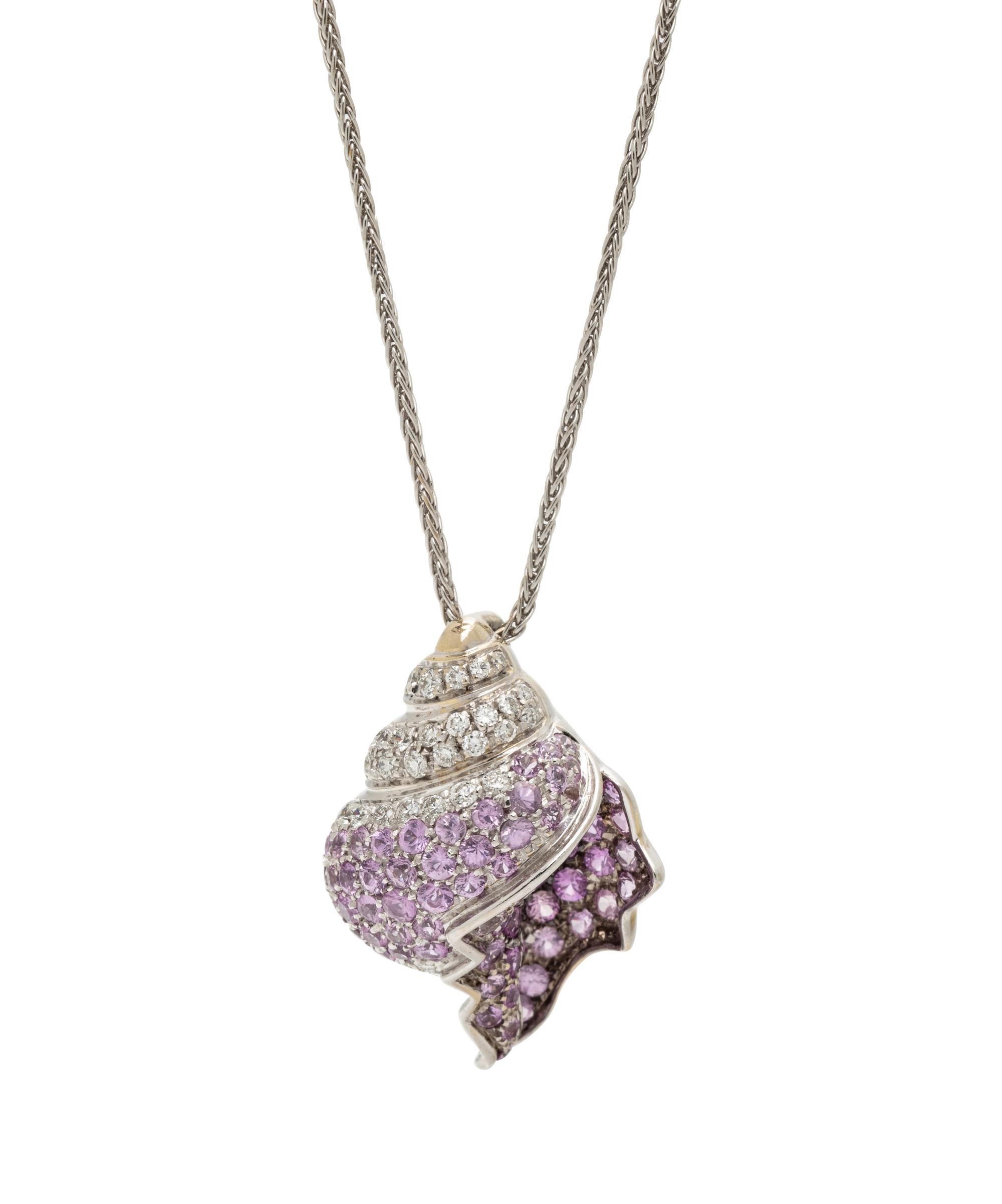 DIAMOND AND PINK SAPPHIRE SHELL PENDANT/NECKLACE