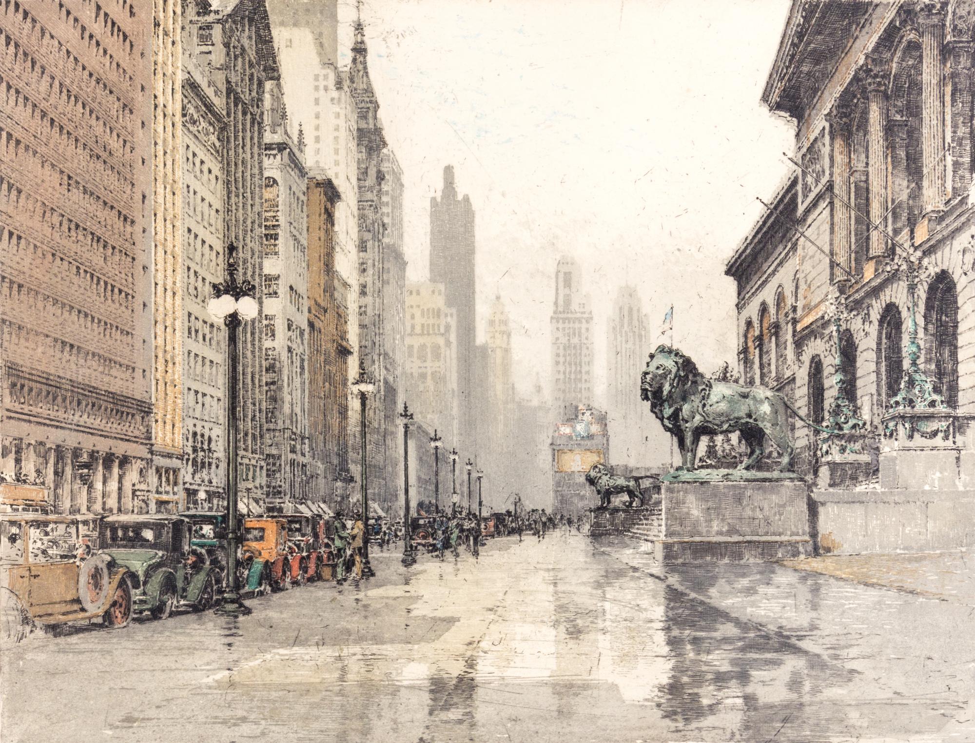 (CHICAGO) KASIMIR, LUIGI. Michigan Avenue. Four etchings with aquatint. Signed.