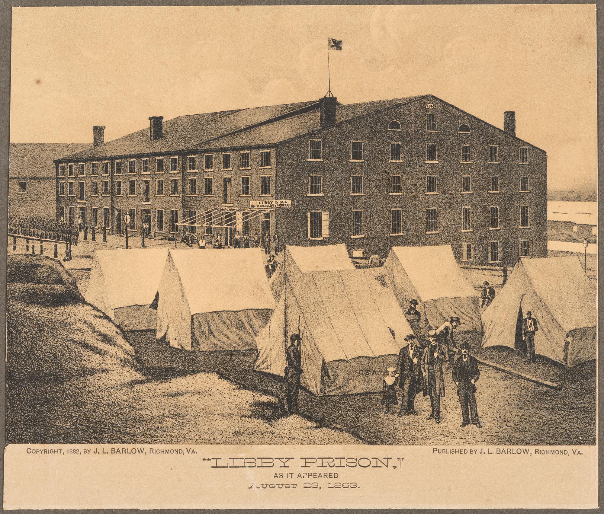 [CIVIL WAR]. 8 framed prints related to Libby Prison, Andersonville, and the trial of Henry Wirz.