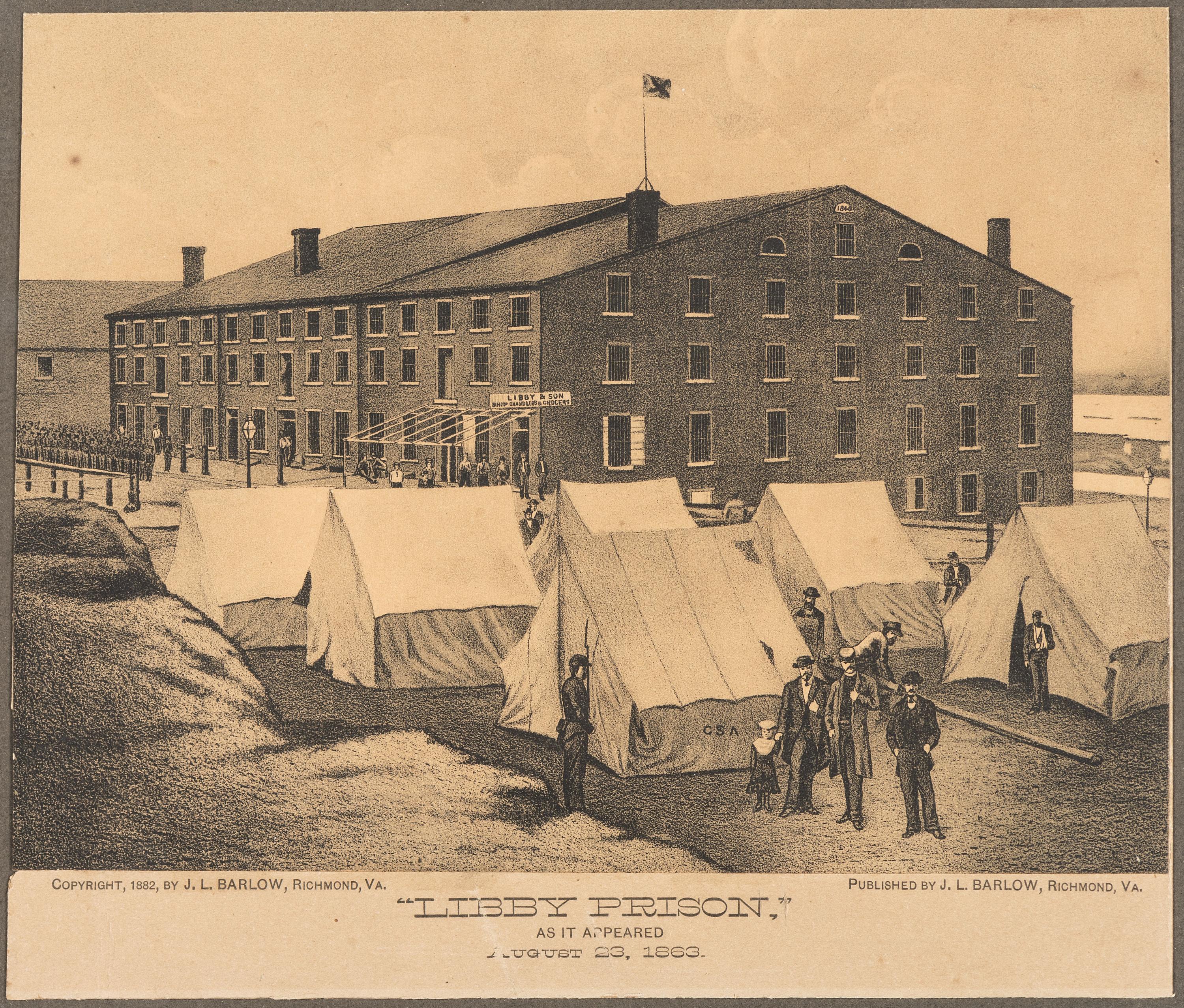[CIVIL WAR]. 8 framed prints related to Libby Prison, Andersonville, and the trial of Henry Wirz.