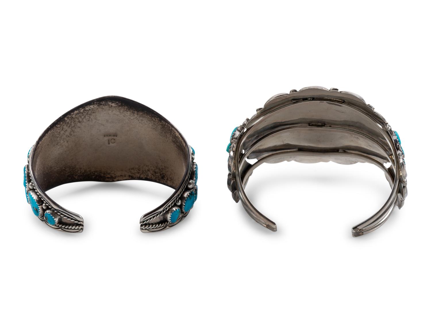 Navajo Silver and Turquoise Cluster Cuff Bracelets