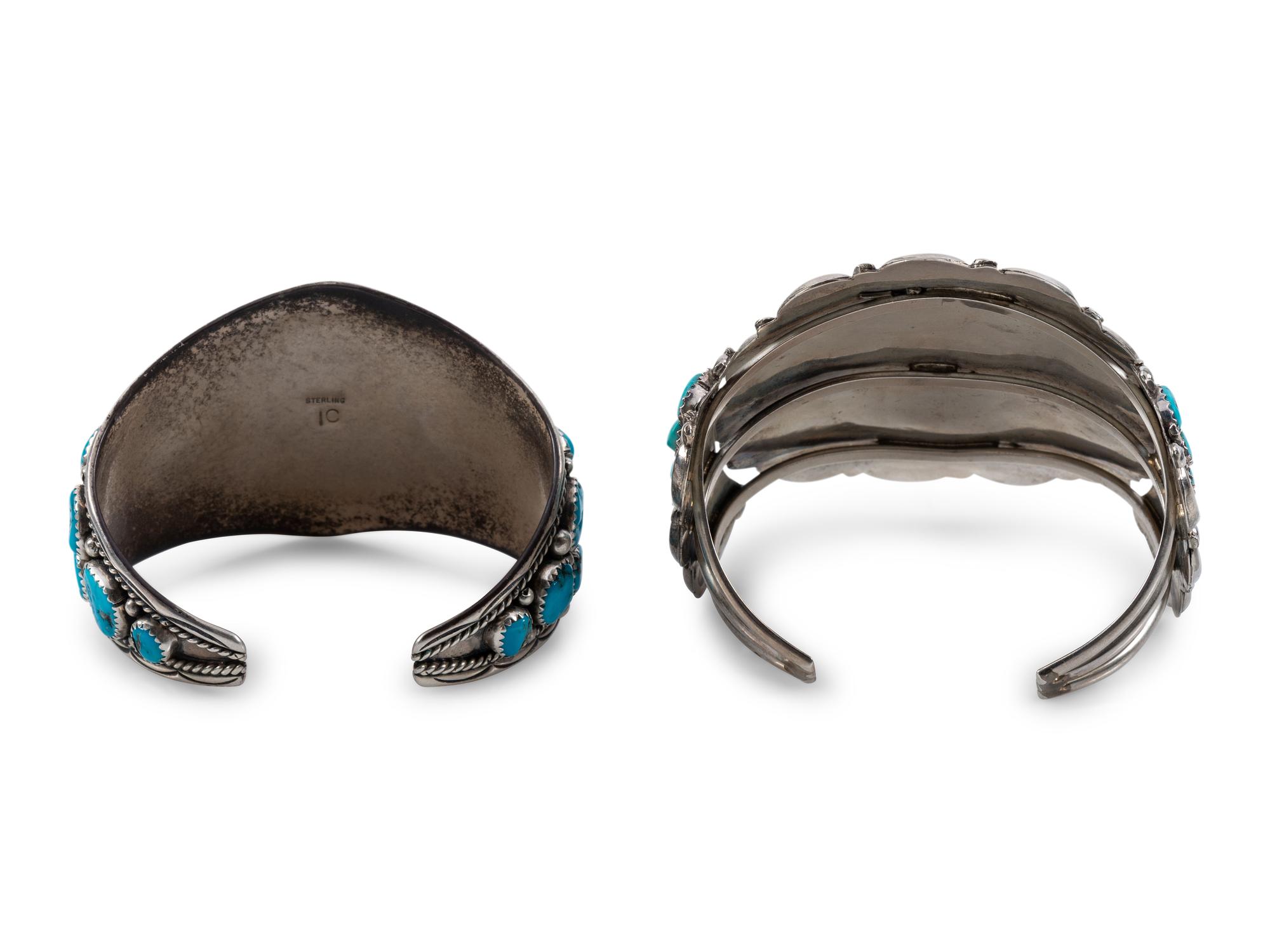 Navajo Silver and Turquoise Cluster Cuff Bracelets