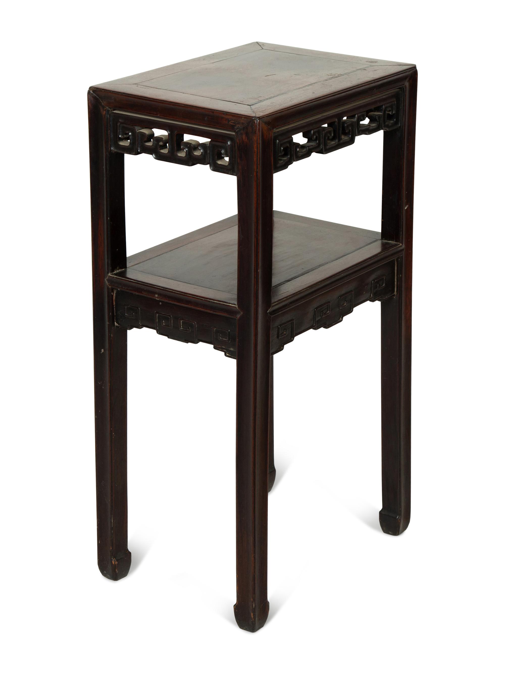 A Chinese Carved Hardwood Two-Tier Table