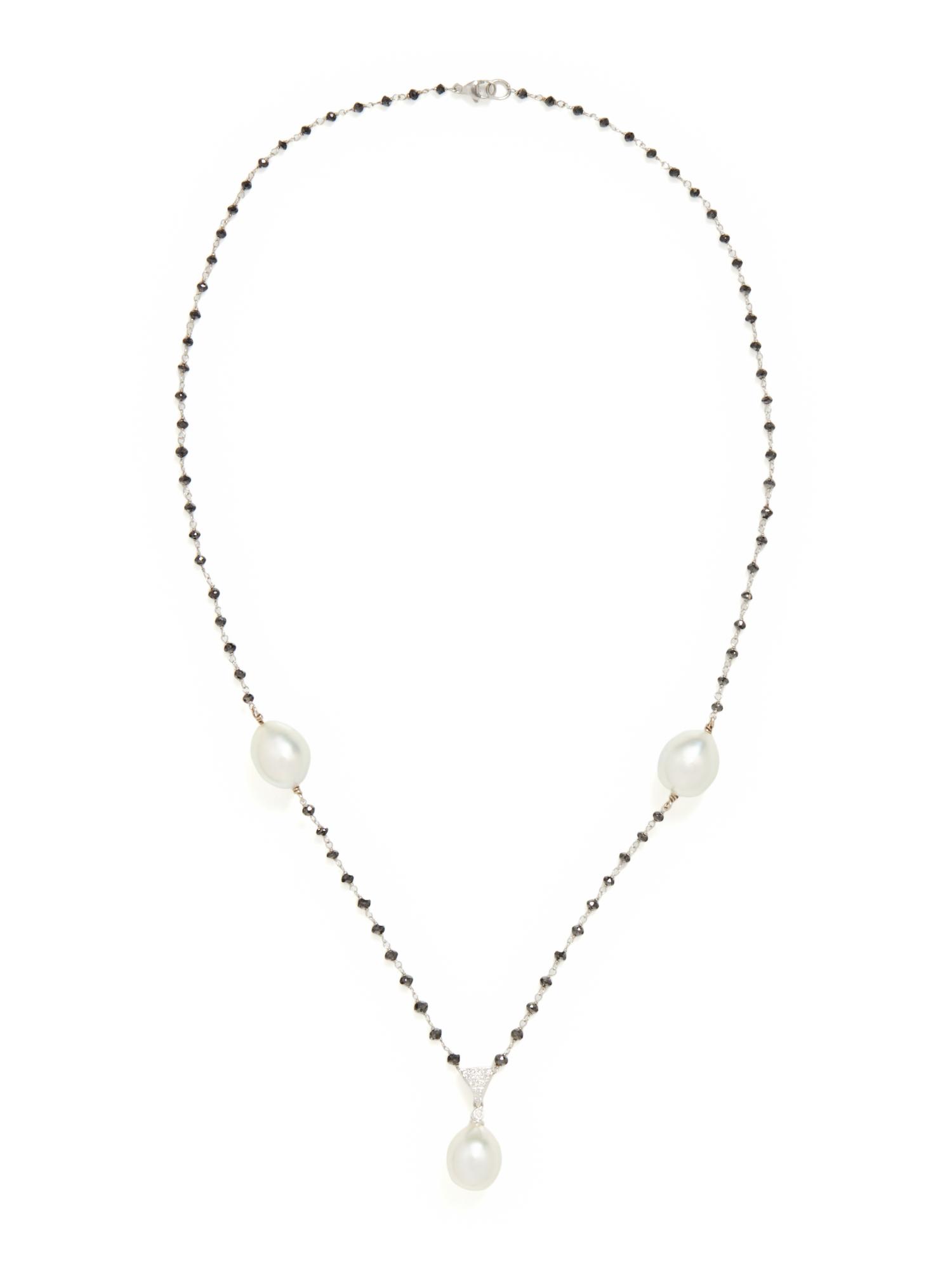CULTURED PEARL, DIAMOND AND BLACK DIAMOND NECKLACE