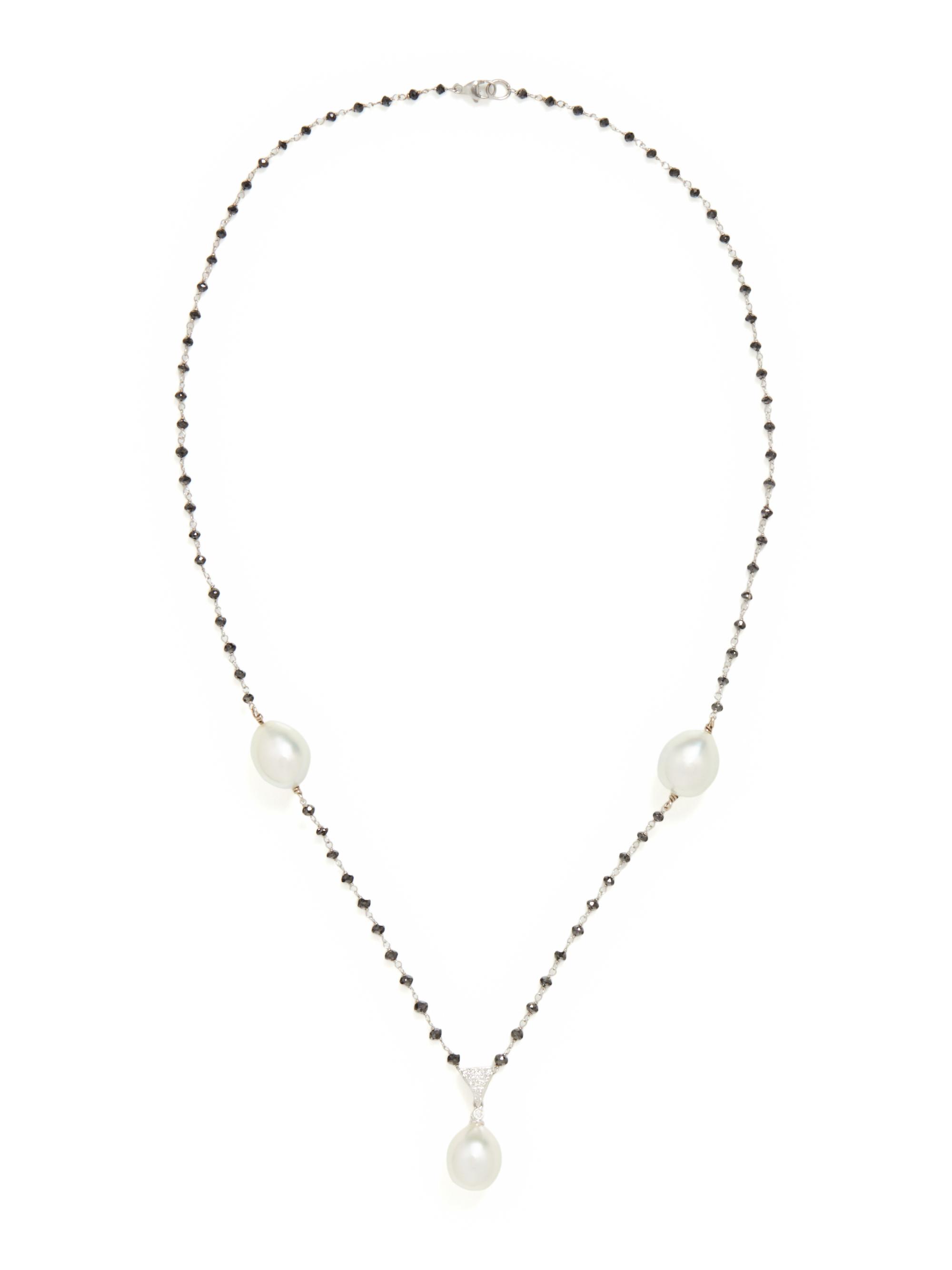 CULTURED PEARL, DIAMOND AND BLACK DIAMOND NECKLACE
