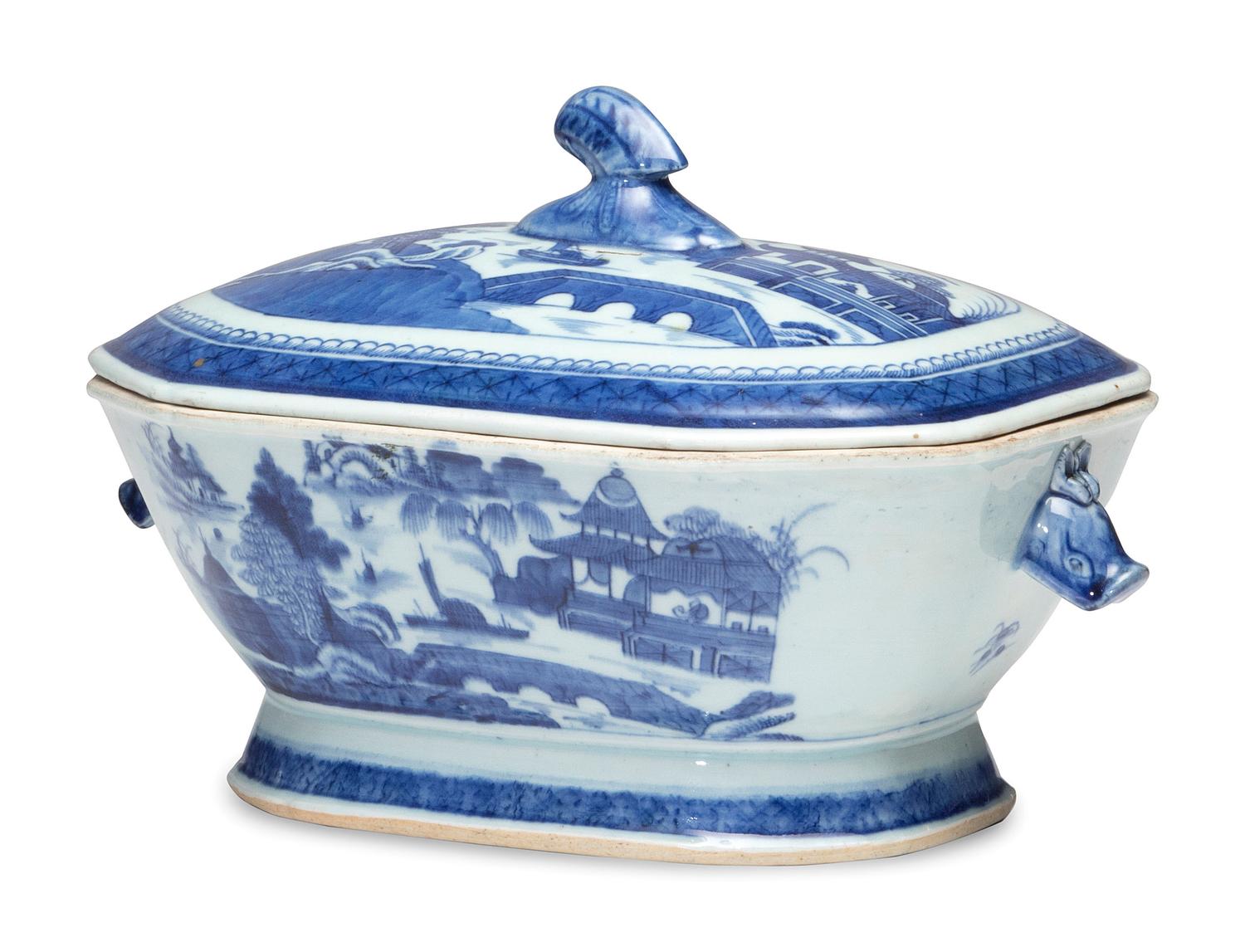 Five Chinese Export Blue Canton Porcelain Articles