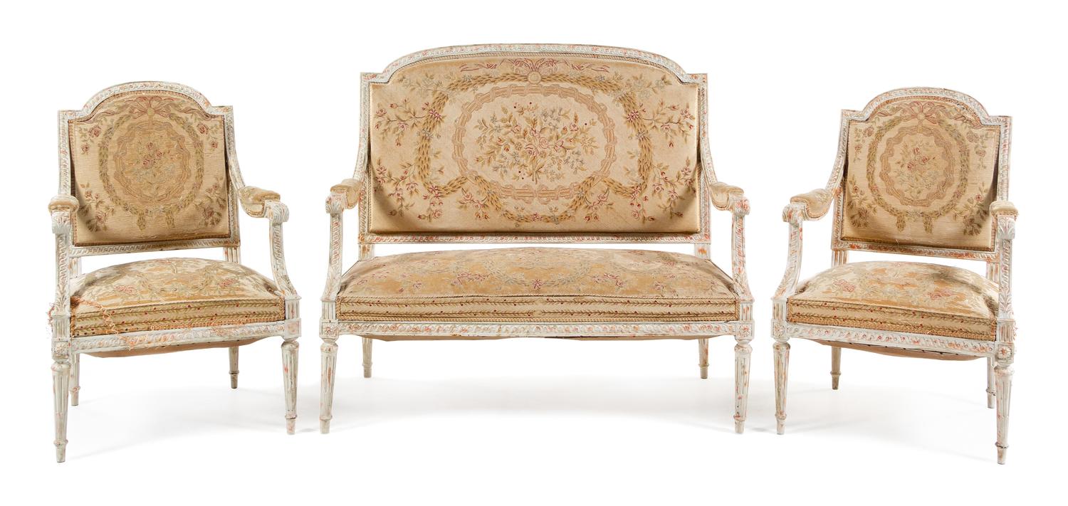 A Louis XVI Style Painted Parlor Suite Width of settee 48 inches. — 19TH/20TH CENTURY
