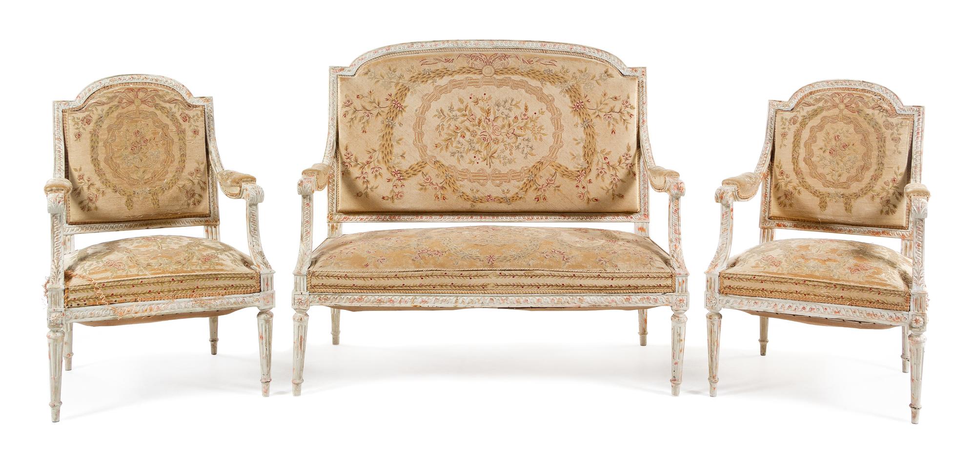 A Louis XVI Style Painted Parlor Suite Width of settee 48 inches. — 19TH/20TH CENTURY
