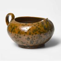 George Ohr (American, 1857-1918) Pitcher in Spotted Olive and Speckled Brown Glaze, Biloxi, Mississippi, USA, circa 1897-1900