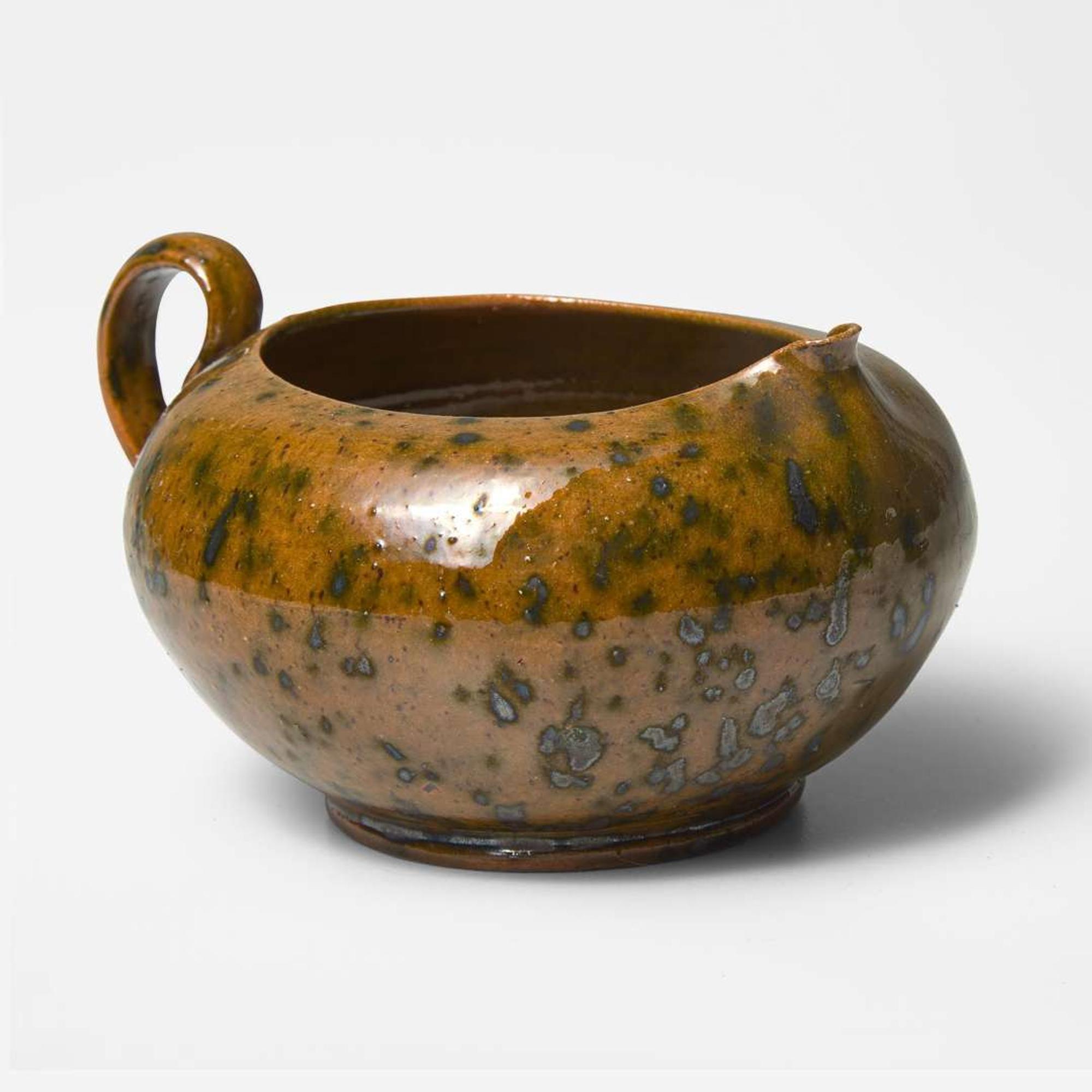 George Ohr (American, 1857-1918) Pitcher in Spotted Olive and Speckled Brown Glaze, Biloxi, Mississippi, USA, circa 1897-1900