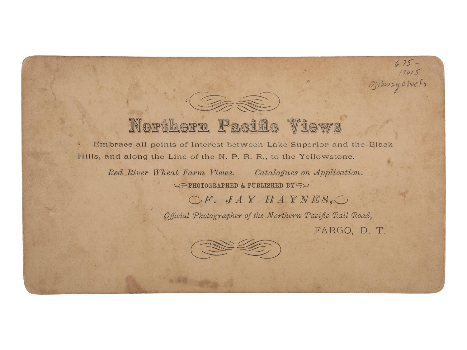 [NATIVE AMERICANS]. HAYNES, F. Jay, photographer. stereoview of Native American chiefs.