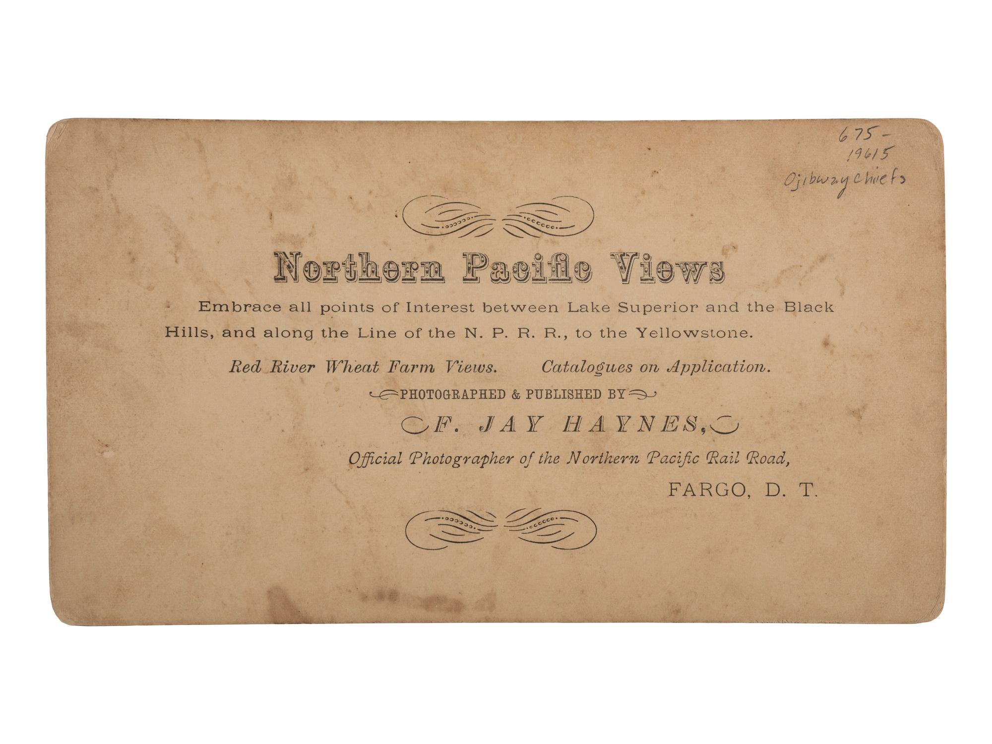 [NATIVE AMERICANS]. HAYNES, F. Jay, photographer. stereoview of Native American chiefs.