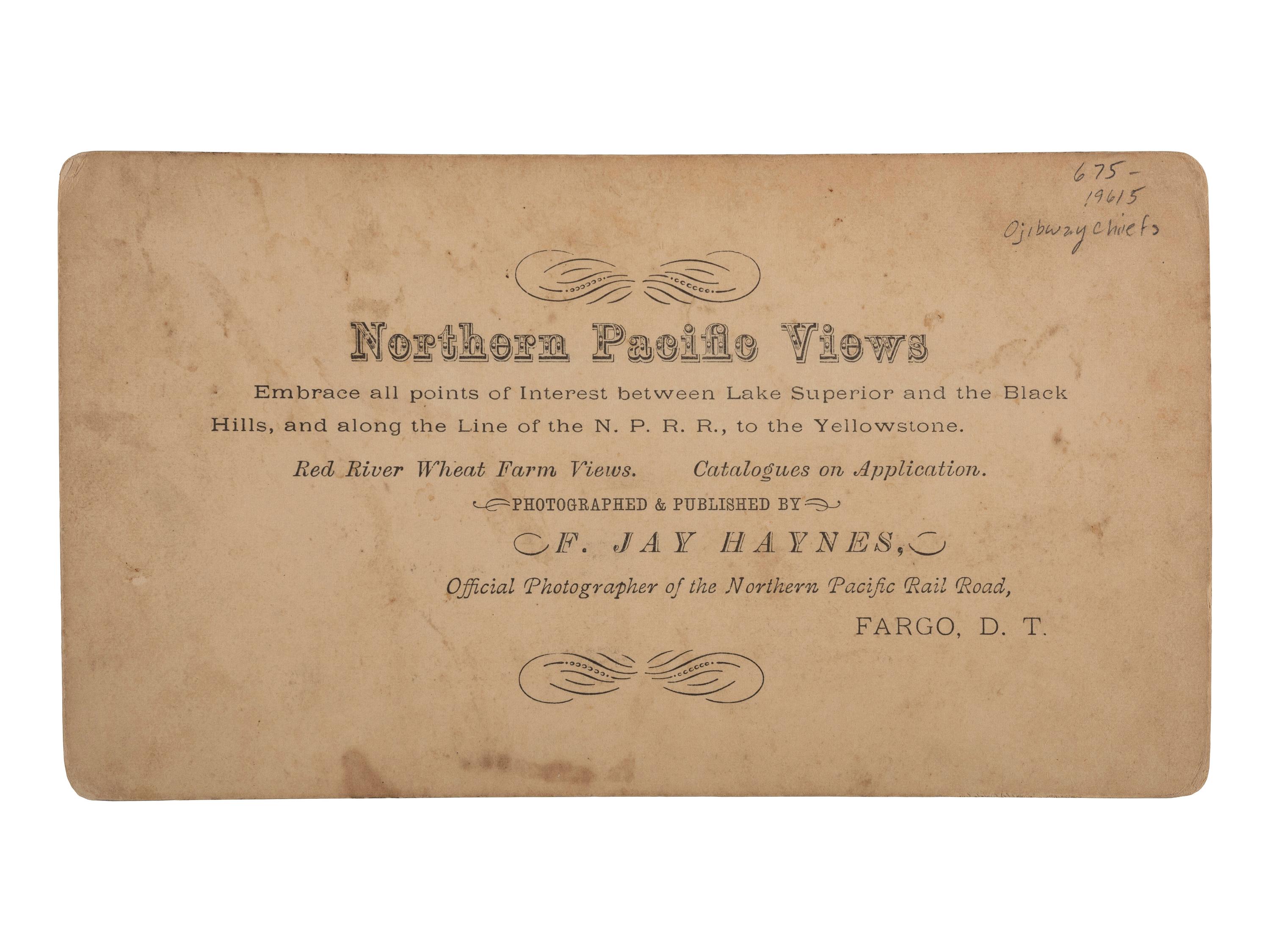 [NATIVE AMERICANS]. HAYNES, F. Jay, photographer. stereoview of Native American chiefs.