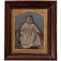 [EARLY PHOTOGRAPHY - PORTRAITURE]. A group of 7 folk art hand-painted tintypes featuring children, including: