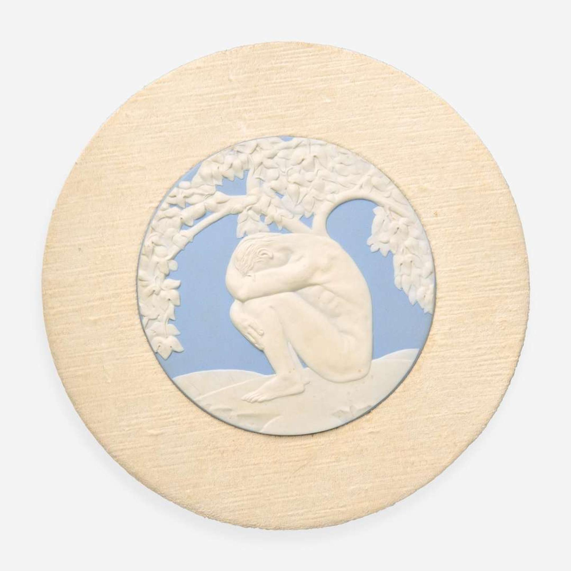 A Pair of Wedgwood Anna Zinkeisen (1901-1978) Designed Blue Jasperware Adam and Eve Plaques, UK, 1920s