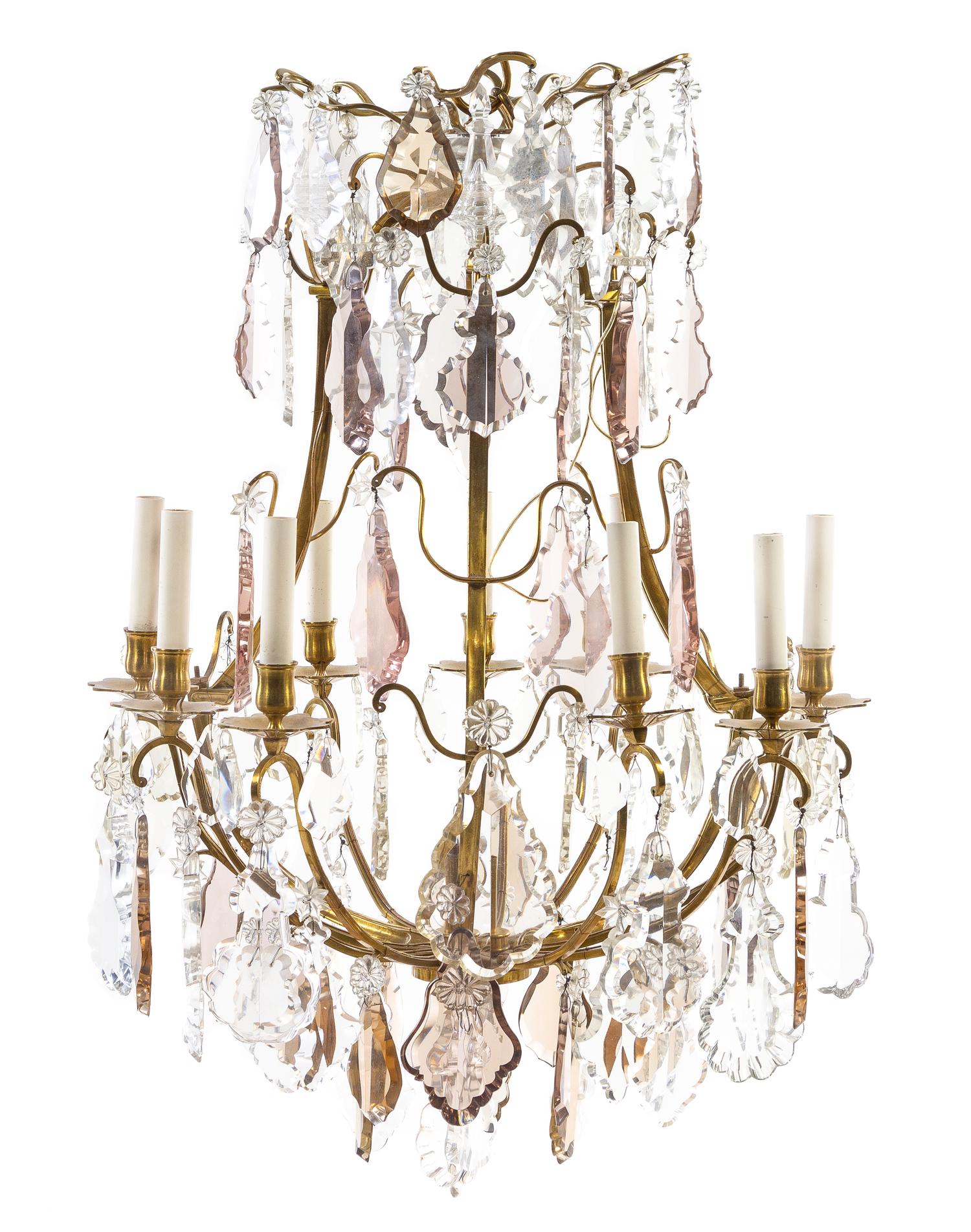 A French Gilt Bronze and Glass Chandelier Height 37 inches. — LATE 19TH/EARLY 20TH CENTURY
