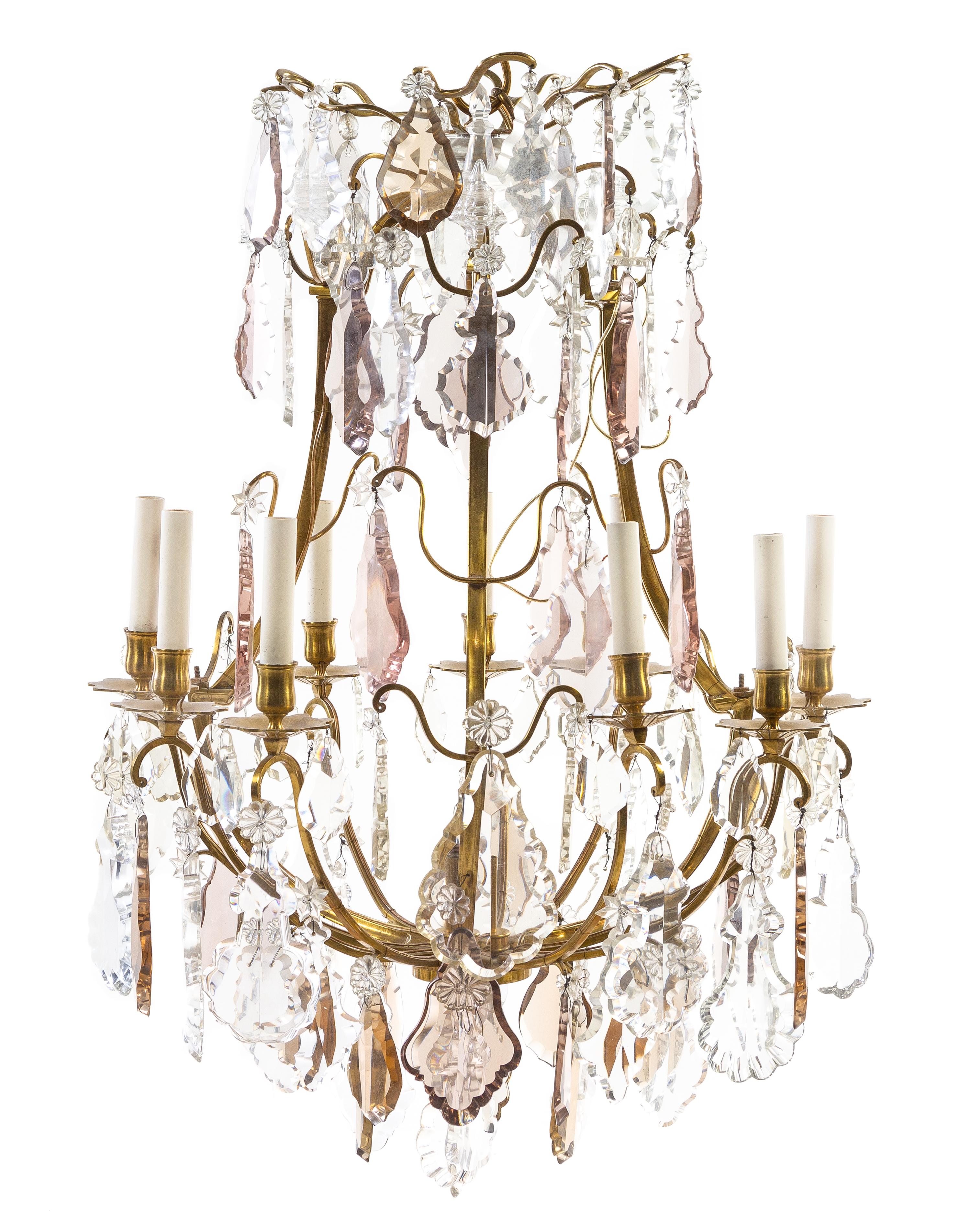 A French Gilt Bronze and Glass Chandelier Height 37 inches. — LATE 19TH/EARLY 20TH CENTURY