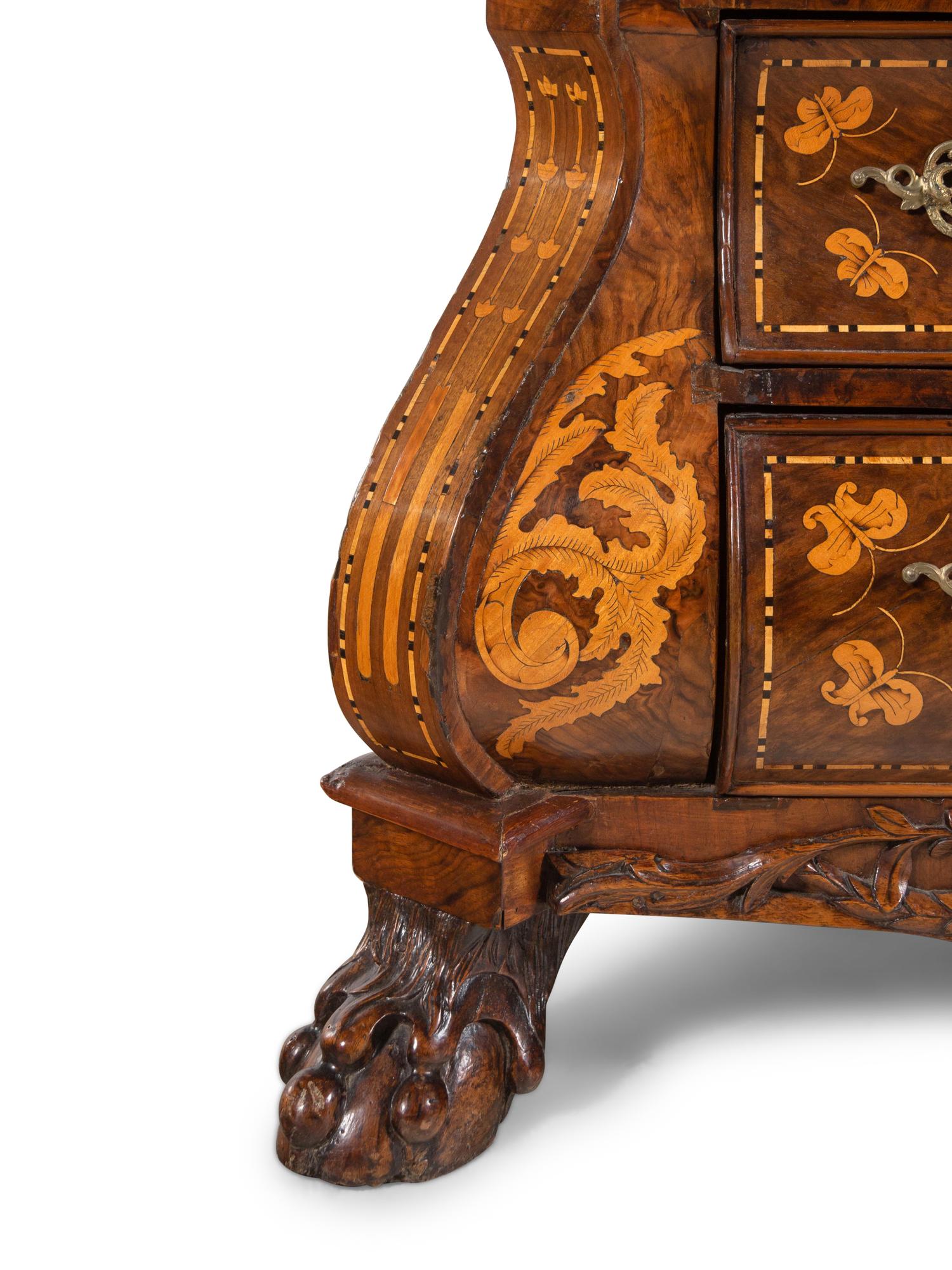 A Dutch Baroque Burl Walnut and Marquetry Slant-Front Desk