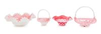 Four Cranberry Glass Articles Width of widest 13 1/2 inches