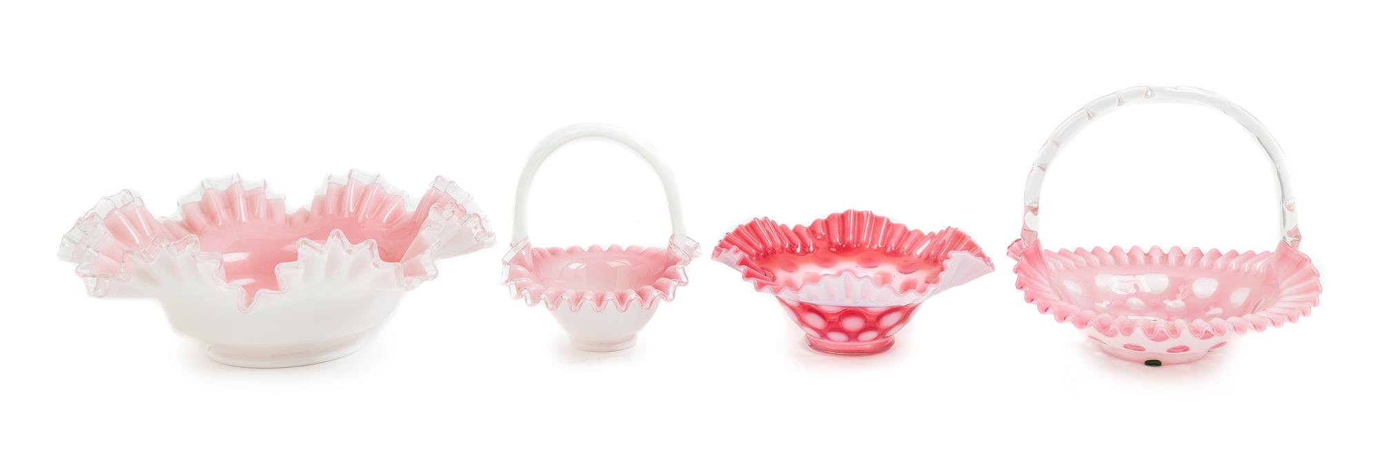Four Cranberry Glass Articles Width of widest 13 1/2 inches