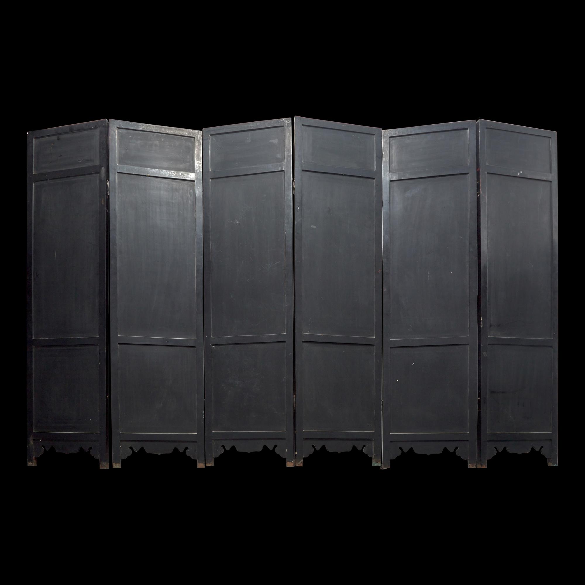 A Chinese Carved Cinnabar Lacquer Six-Panel Floor Screen, 20th Century 近代 剔紅花卉圖六扇屏