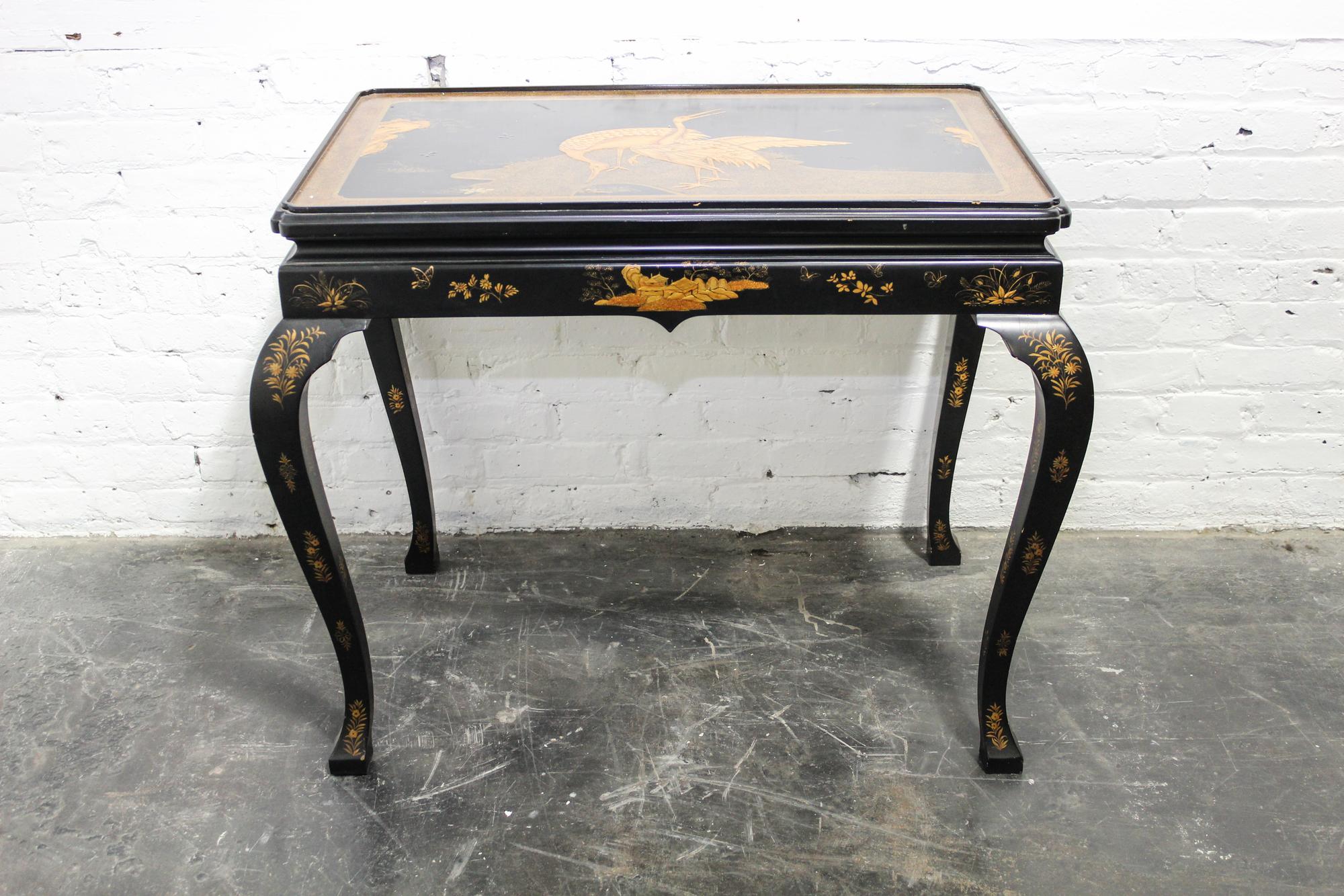 A Georgian Style Lacquered Tea Table Height 27 1/2 x width 31 1/2 x depth 20 inches. — BAKER, 20TH CENTURY
