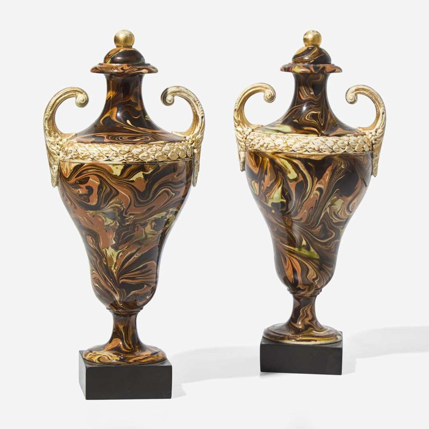 A Pair of Wedgwood & Bentley Variegated Agate Ware Vases and Covers UK, circa 1775